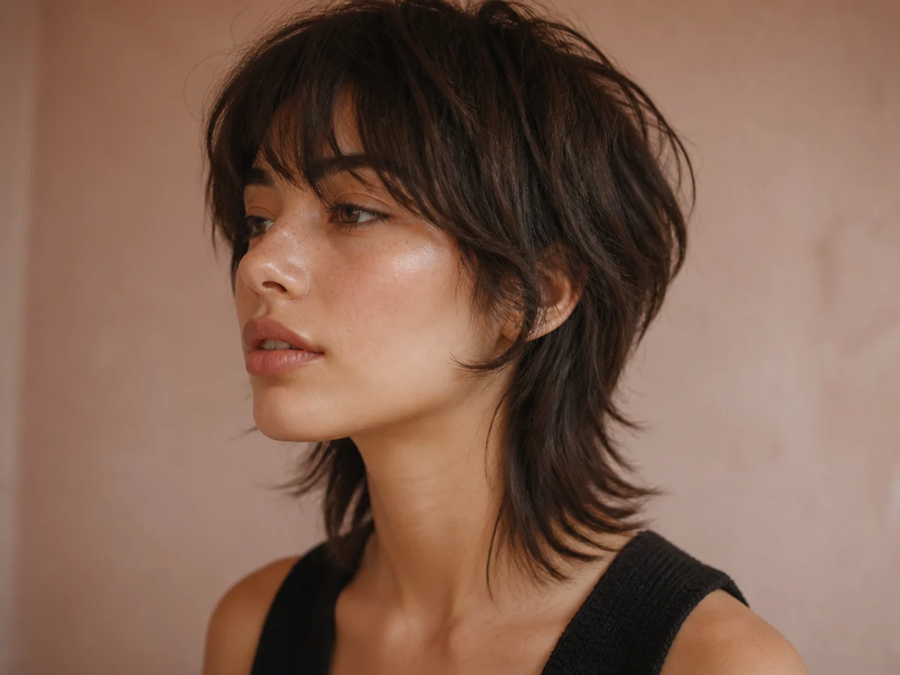 A razored short wolf cut with tapered wispy ends