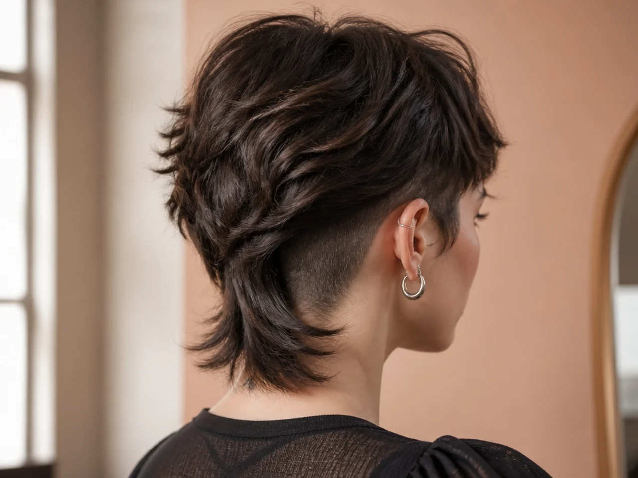 A short wolf cut with a hidden undercut at the nape