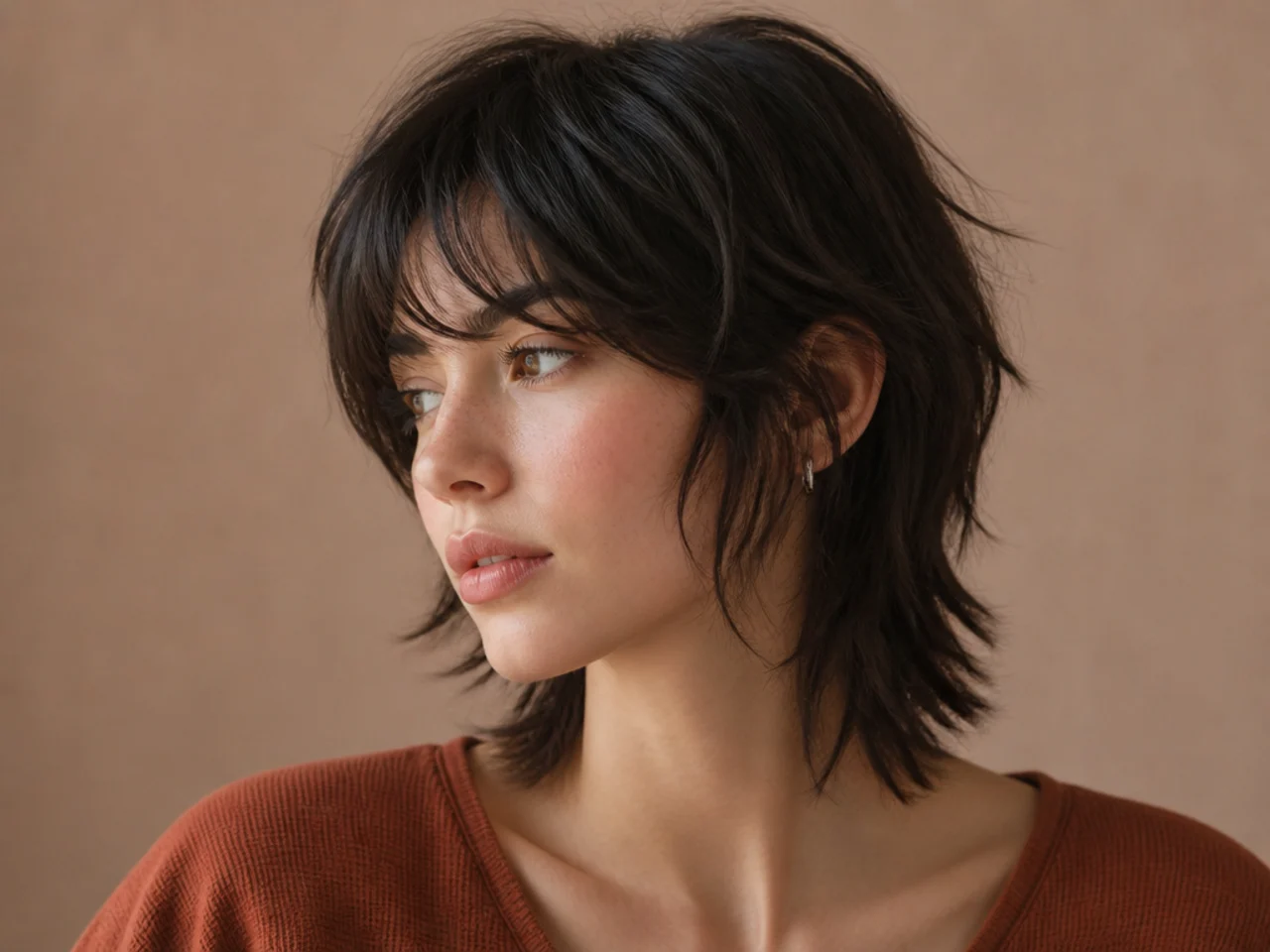 A messy air dried short wolf cut