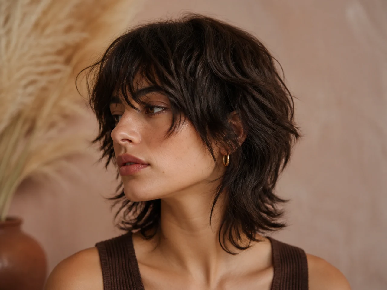 A wavy short wolf cut with a broken perimeter