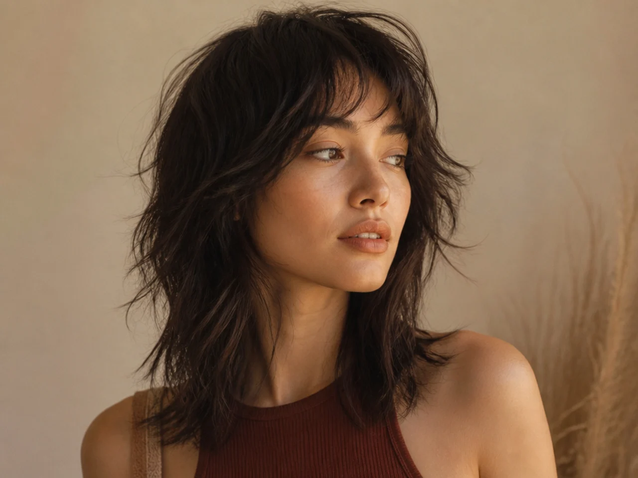 Natural waves in a shoulder length wolf cut