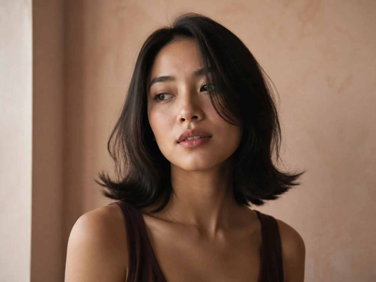 Deliberately flicked ends all the way around a shoulder length cut