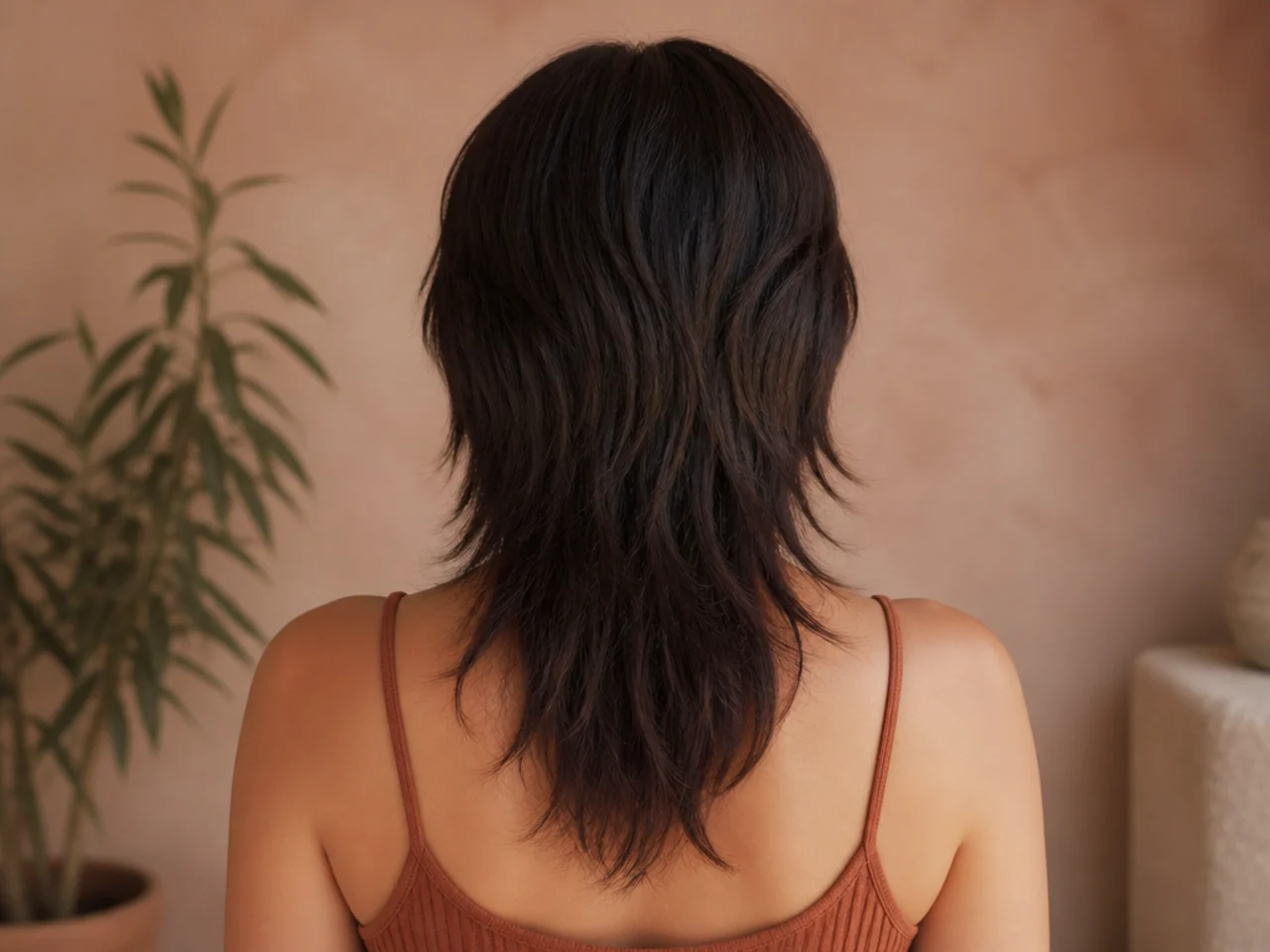 Rear view of a wolf cut with the back section flattened against the head