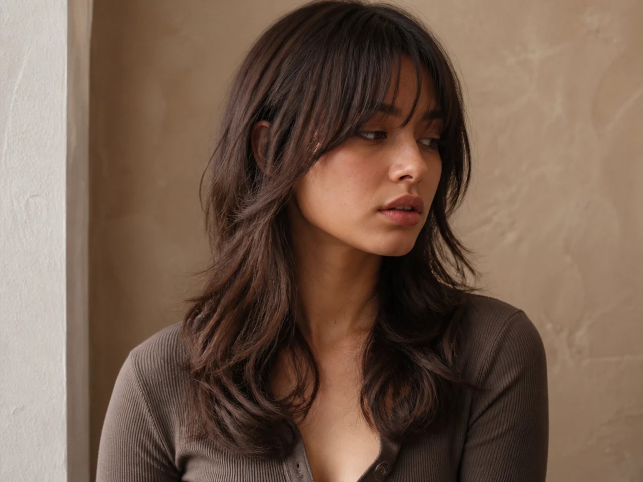 A softly blended wolf cut with gradual layers and little separation