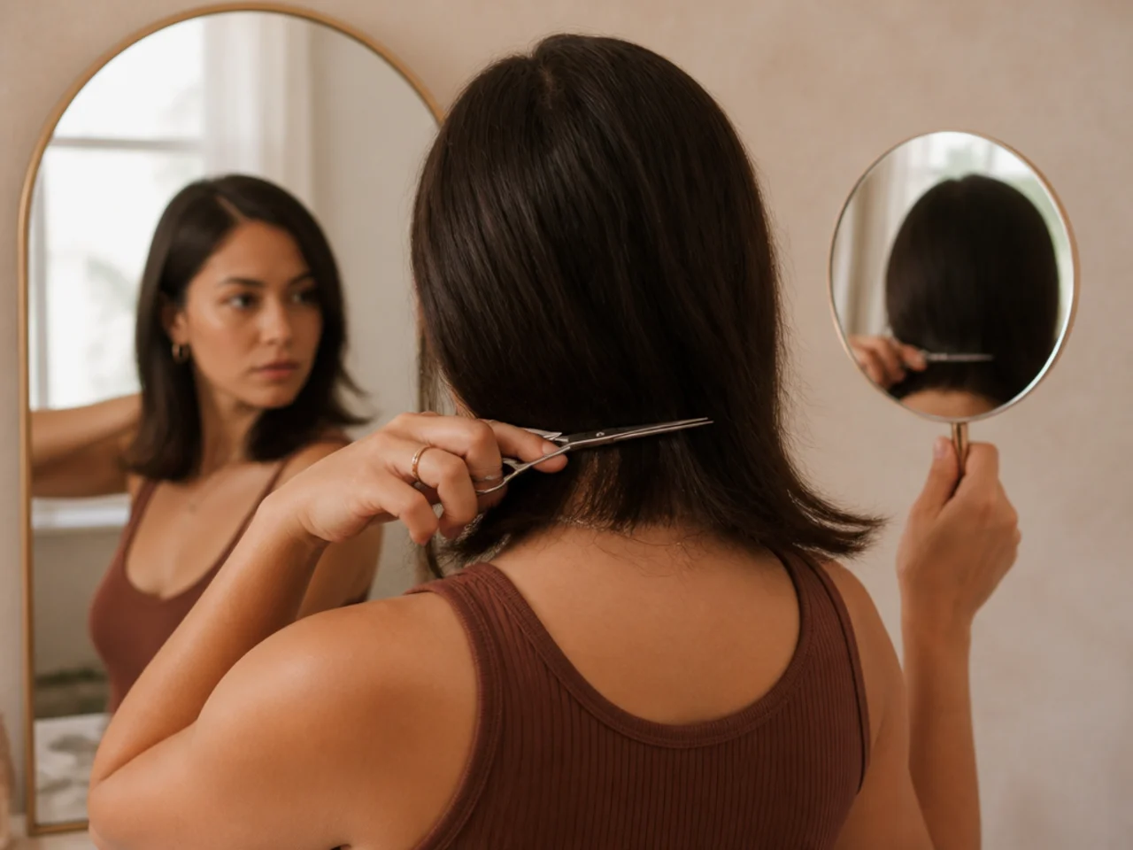 Cutting the back perimeter using two mirrors