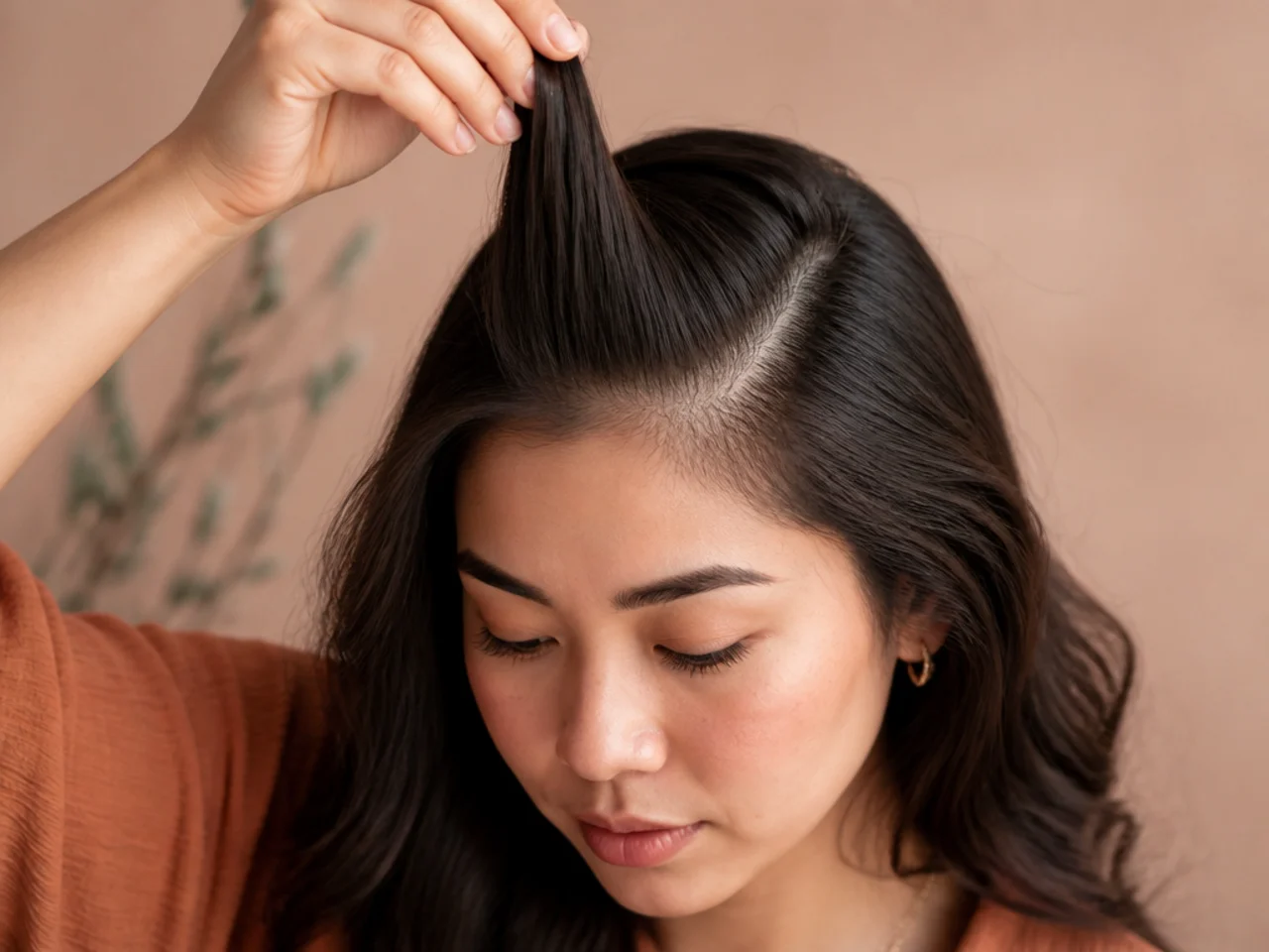 A narrow guide section lifted at the front hairline