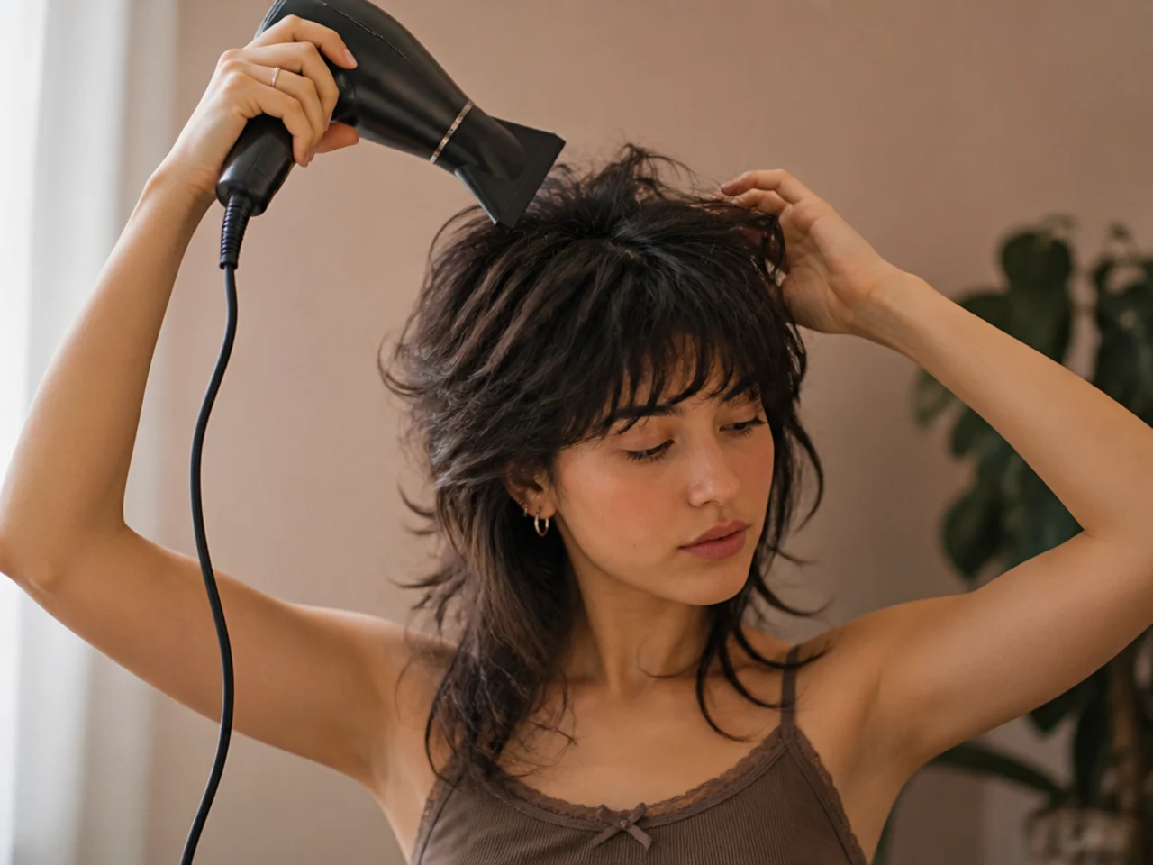Root drying the crown of a wolf cut