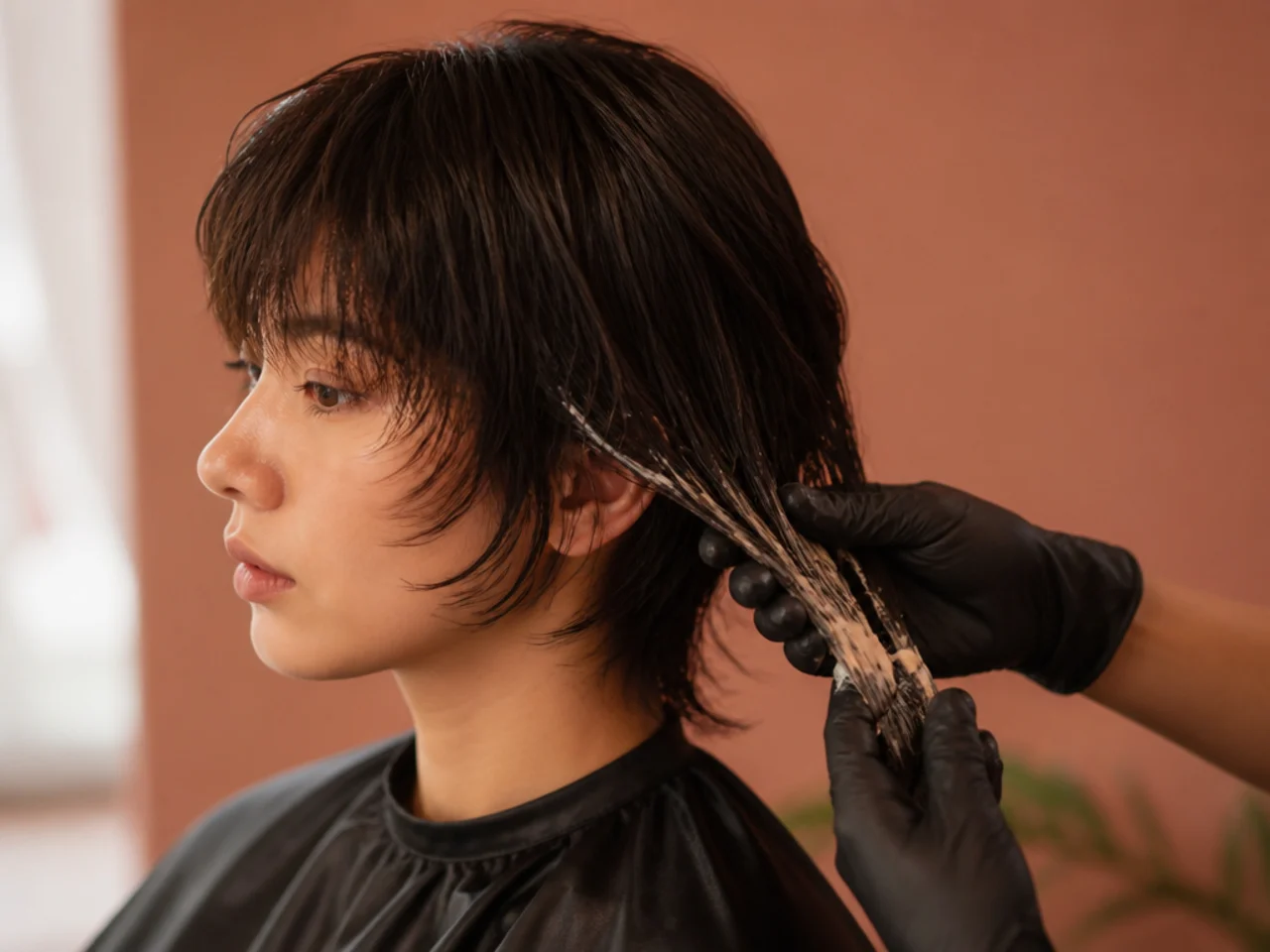 Cream being worked only through the ends of a short wolf cut, roots left clean