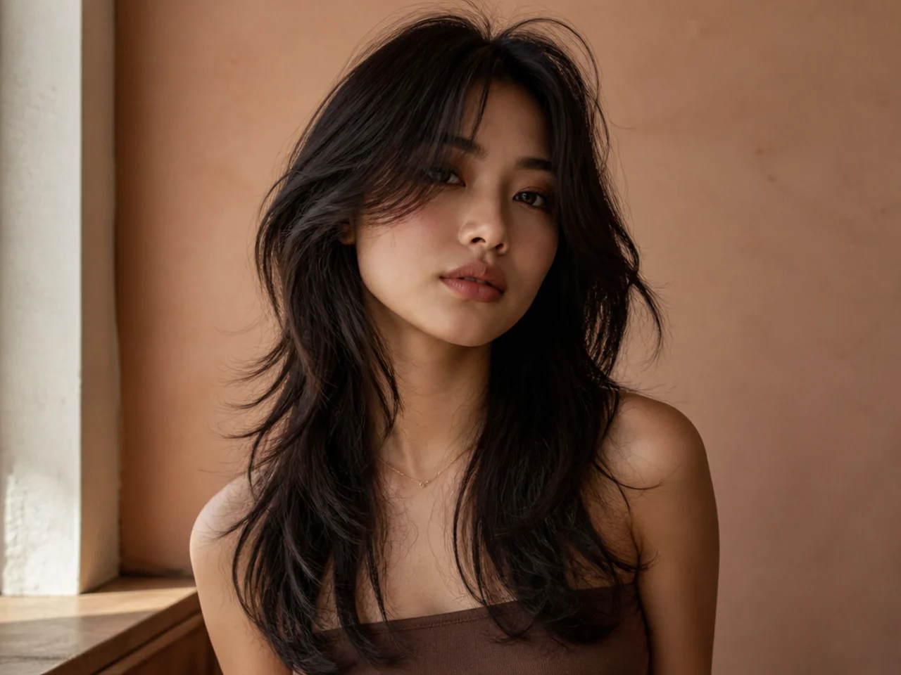 A long wavy wolf cut with feathered point cut ends