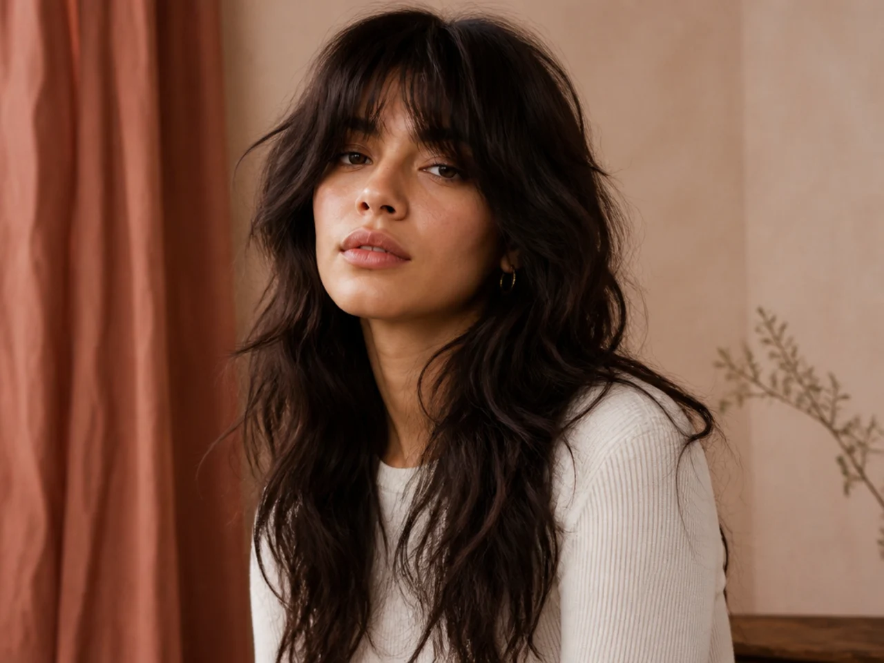 A wolf cut on long deep wavy hair
