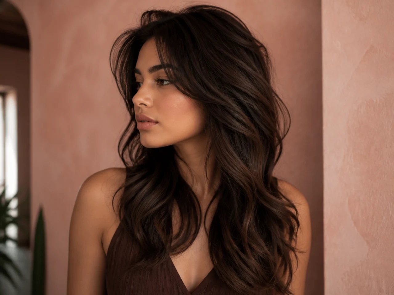 Layered crown lifting long wavy lengths off the head