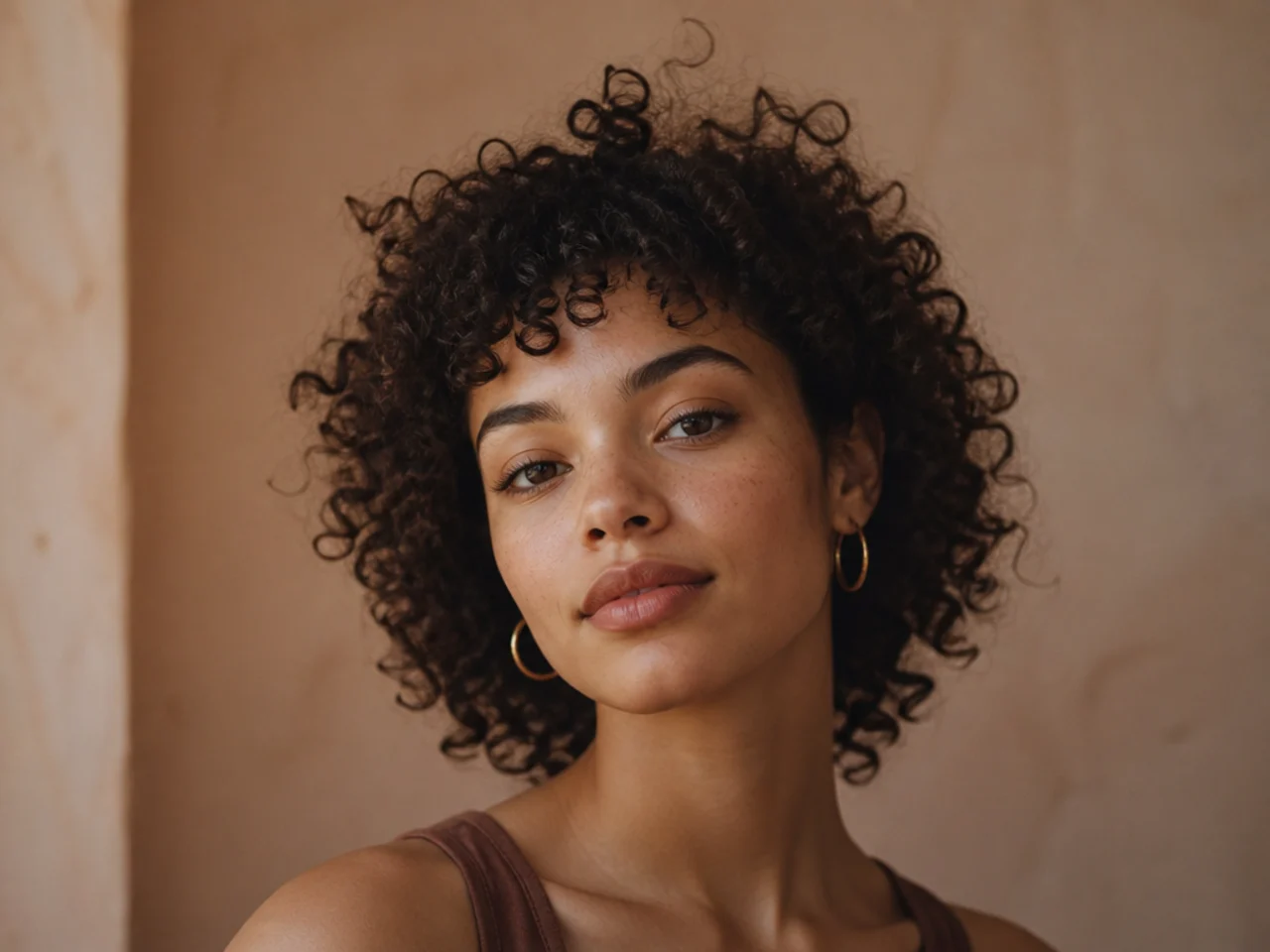 A curly micro fringe sitting high above the eyebrows