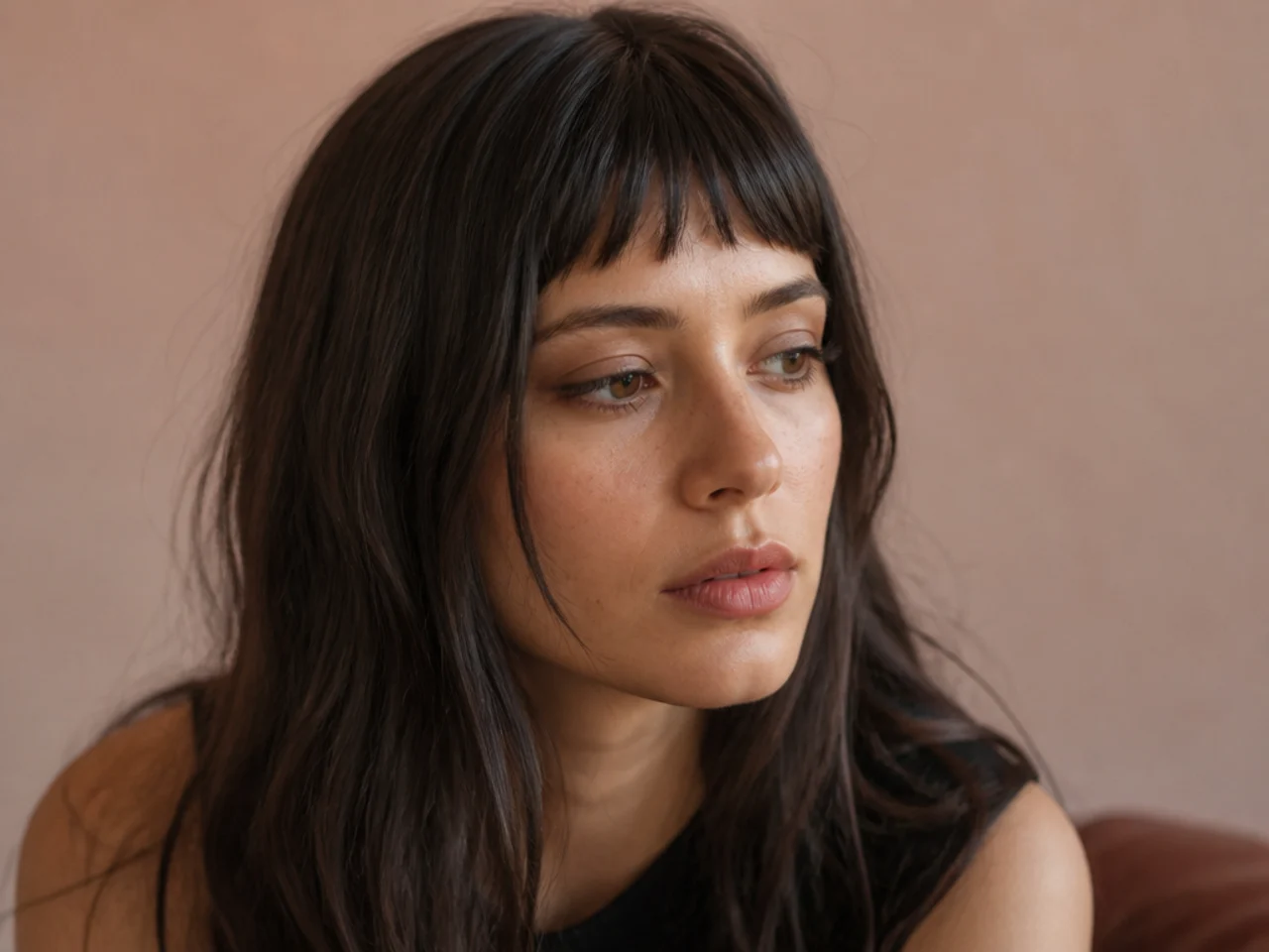 A micro fringe with longer face framing pieces falling at the temples