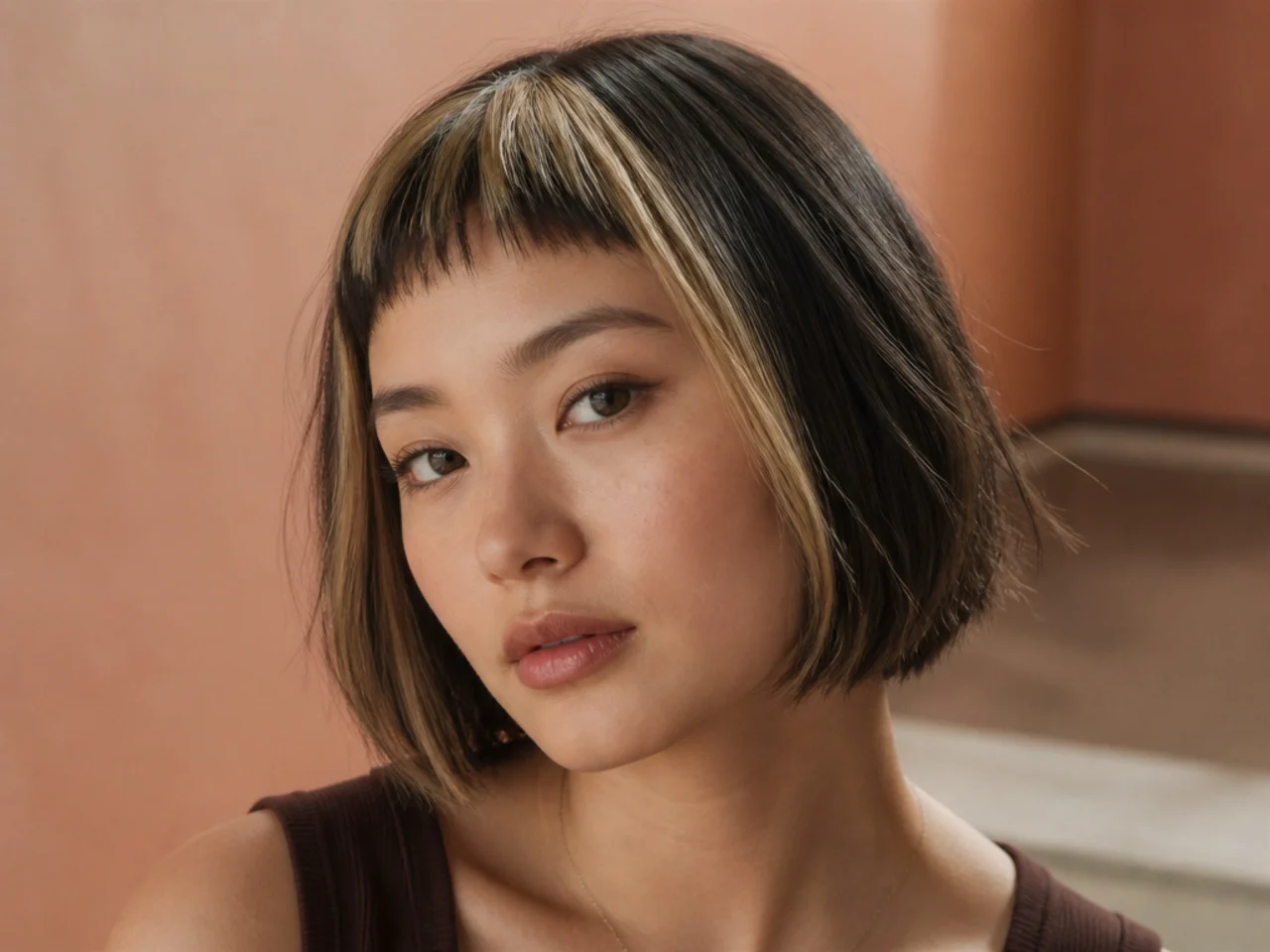 A micro fringe framed by two bleached lightened sections