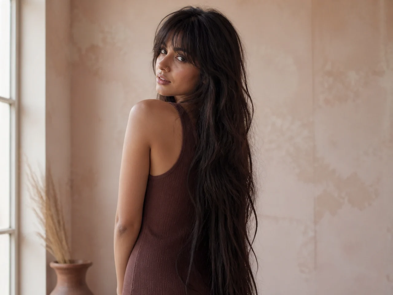 Waist length hair with a short choppy crown and long unbroken lengths