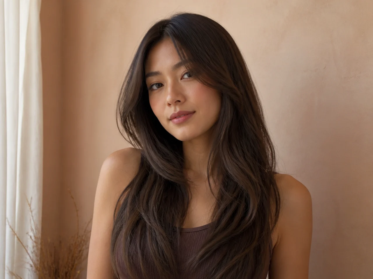 Softened grown out layers with a flatter crown and long even lengths