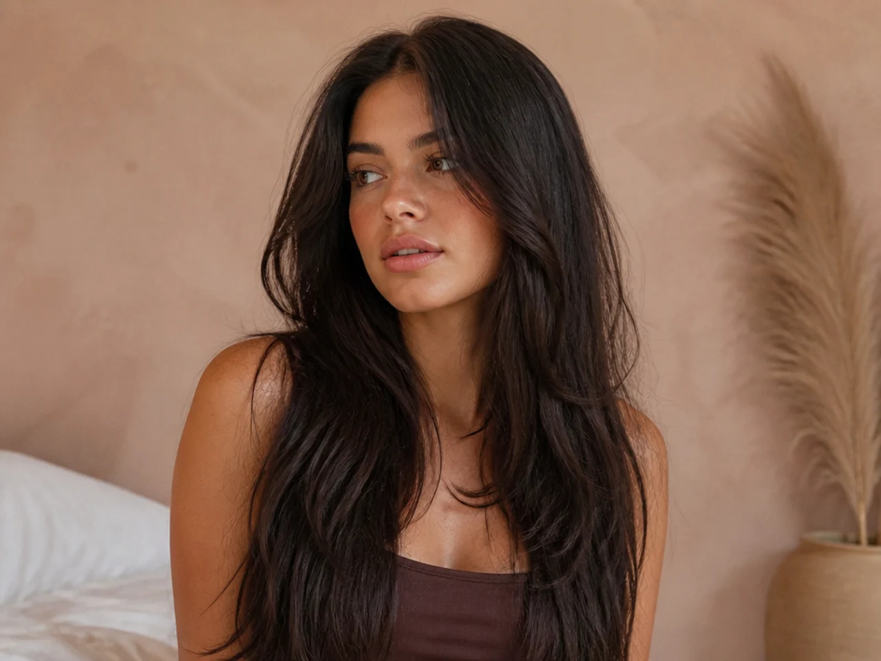 Very long hair with subtle framing pieces starting at collarbone level