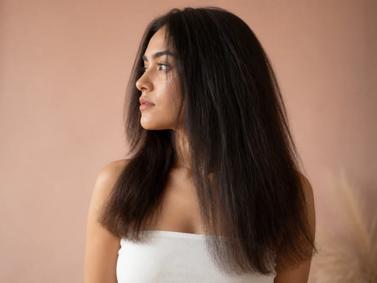 Hair with a wide triangular silhouette caused by thinning only at the ends