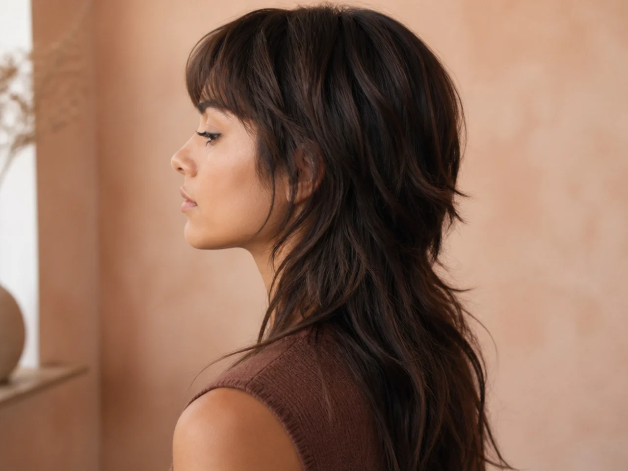 Side view showing short crown layers sitting above much longer lengths beneath