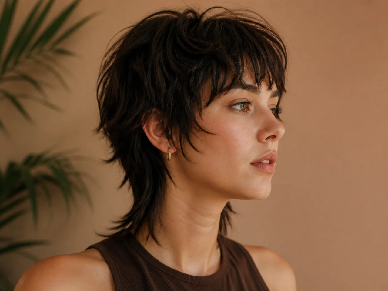 A short wolf cut with the nape left longer than the sides