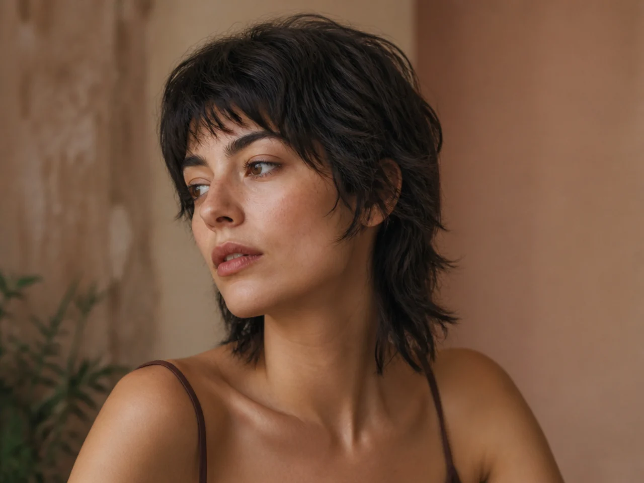 A short wolf cut air dried with product and left untouched