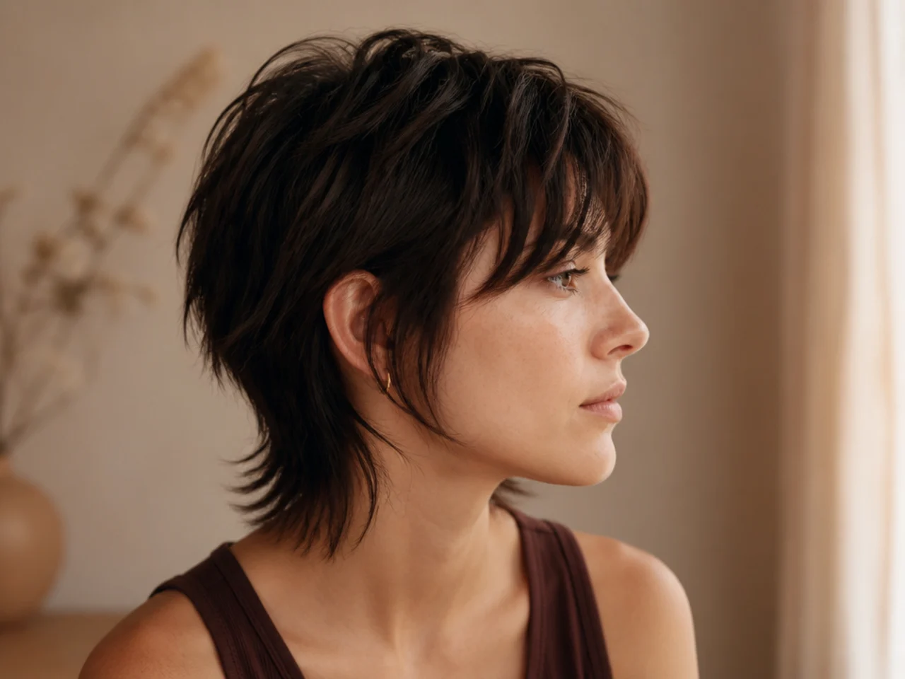 A short wolf cut on fine hair with a lifted crown and shallow disconnection