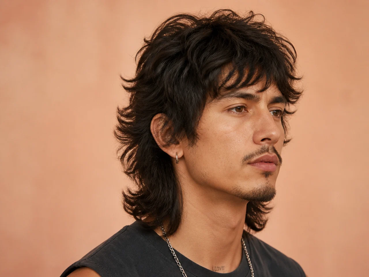Feathered wolf mullet with soft outward-flicking layer ends and glossy finish on light brown wavy hair