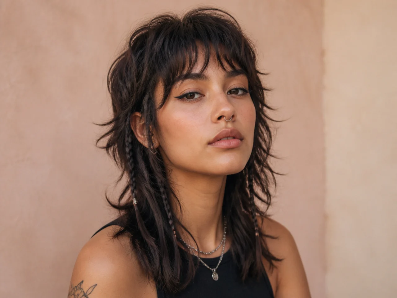 Wolf cut with small braids and layers left loose
