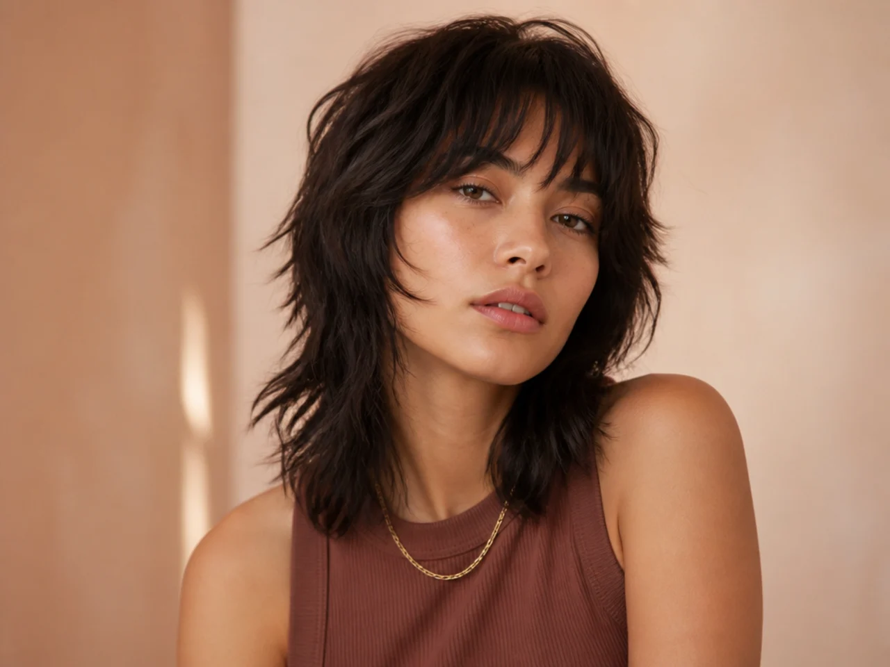 Shoulder-length wolf cut