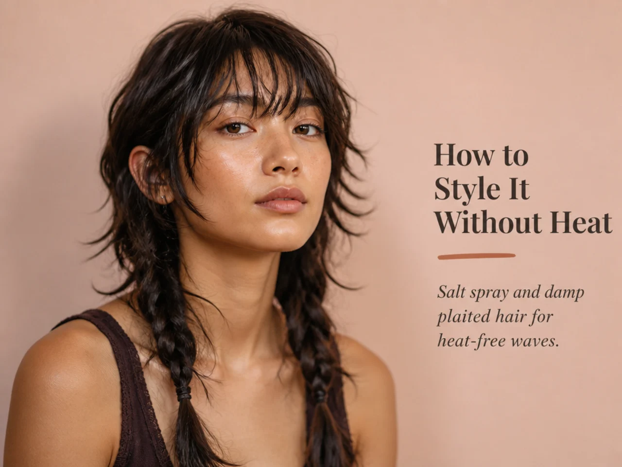 Salt spray and damp plaited hair for heat-free waves