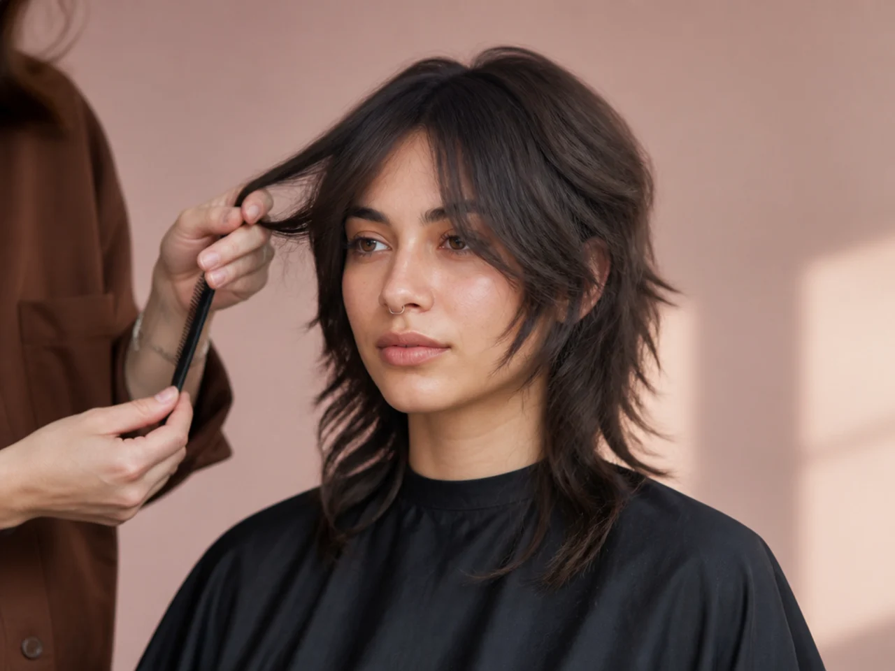 A stylist sectioning the front for face-framing layers only