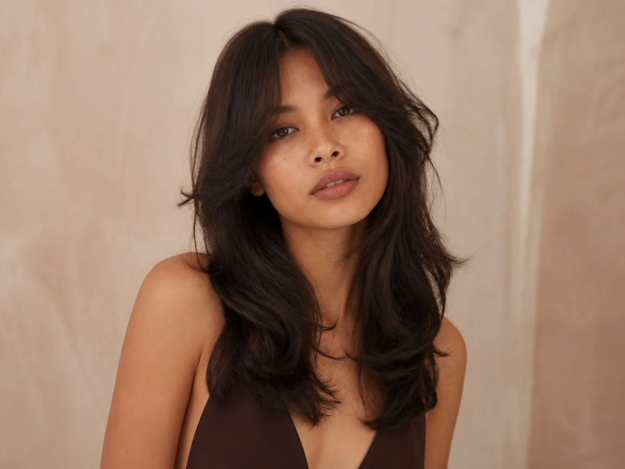 Long hair with curtain bangs added