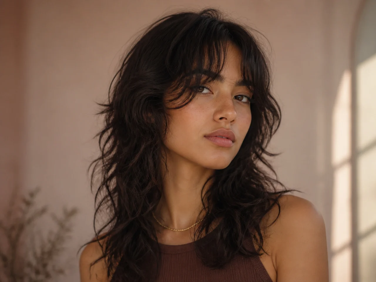 Classic wolf cut on wavy hair
