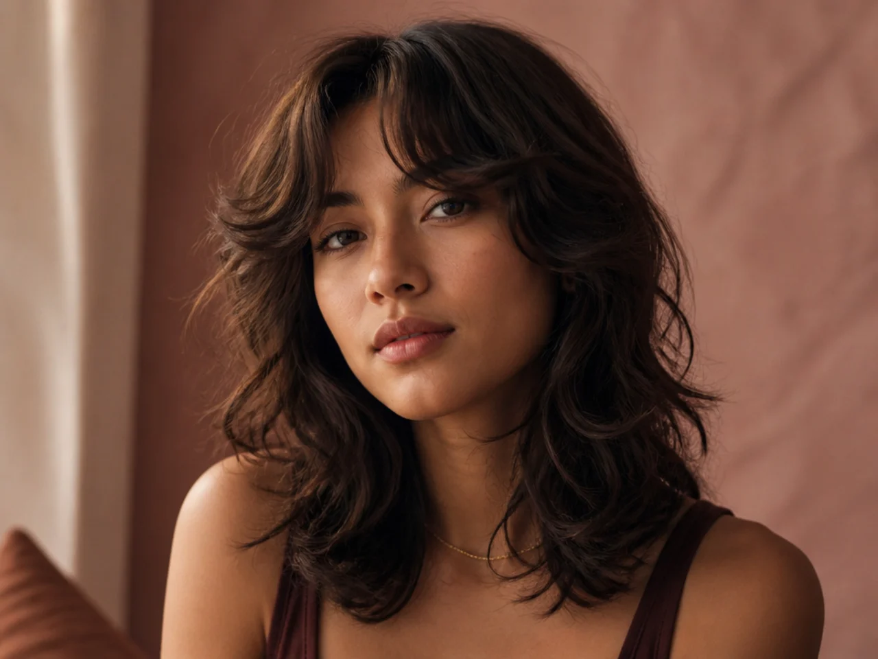Wavy wolf cut with curtain bangs