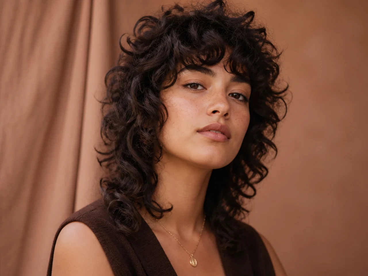 Curly wolf cut layered on dry hair