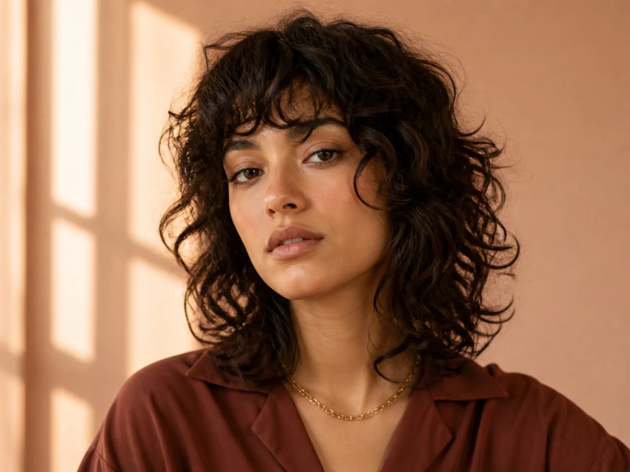 Shoulder-length curly wolf cut