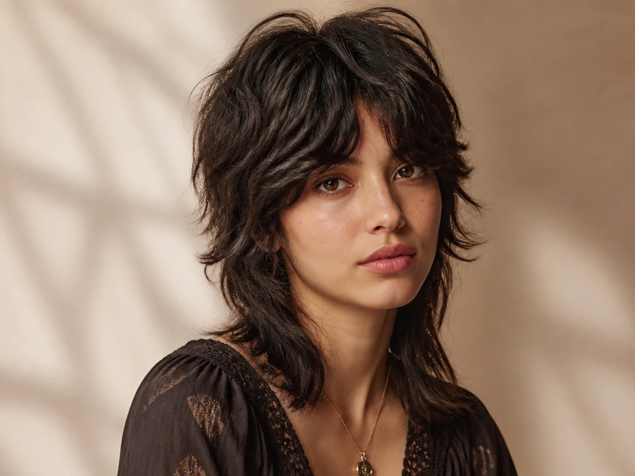 Wolf cut using a crown cowlick for volume