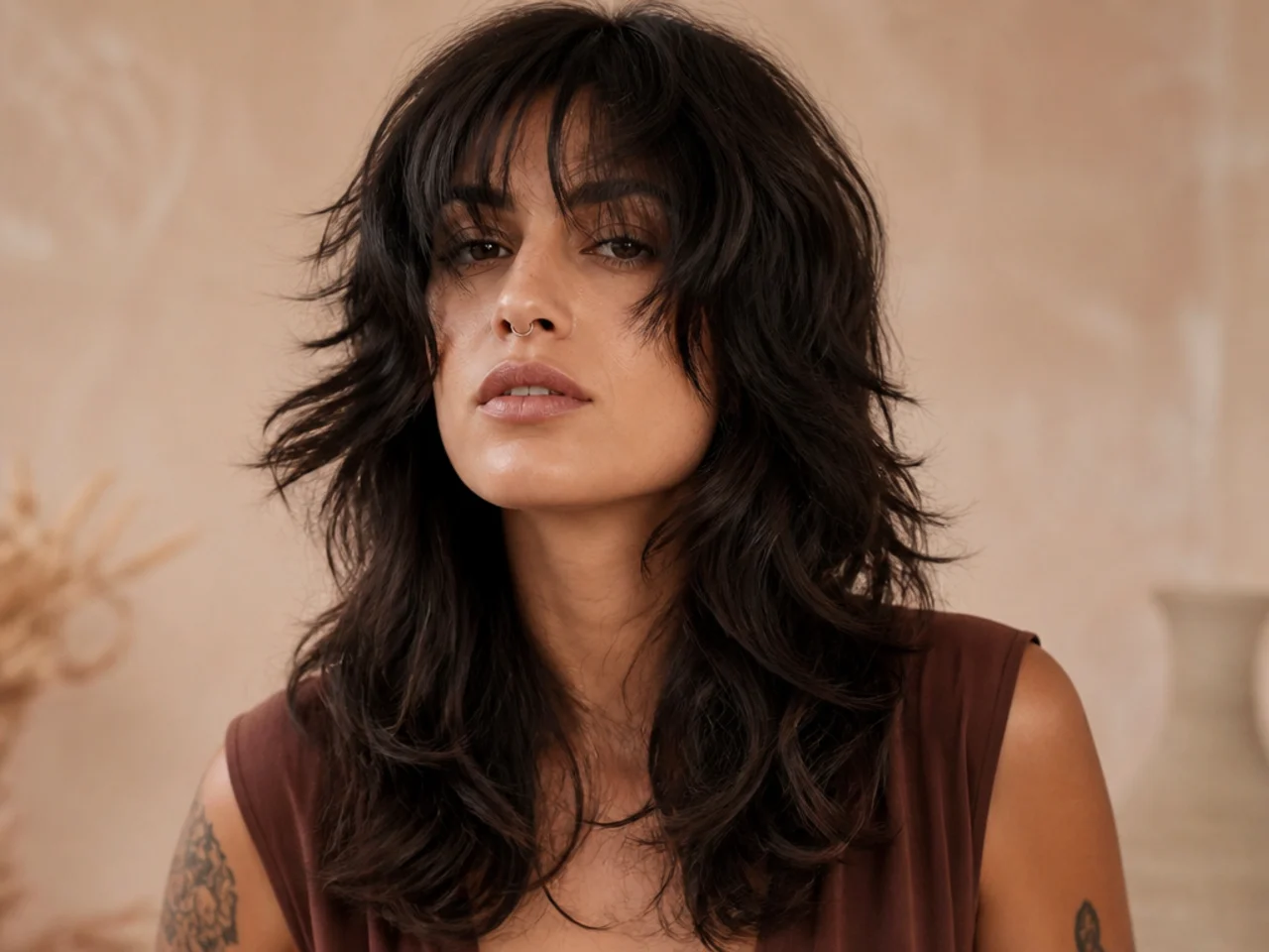 Wolf cut on thick hair with heavy interior layering