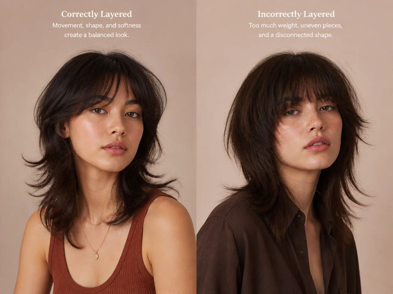 Correctly and incorrectly layered fine hair side by side
