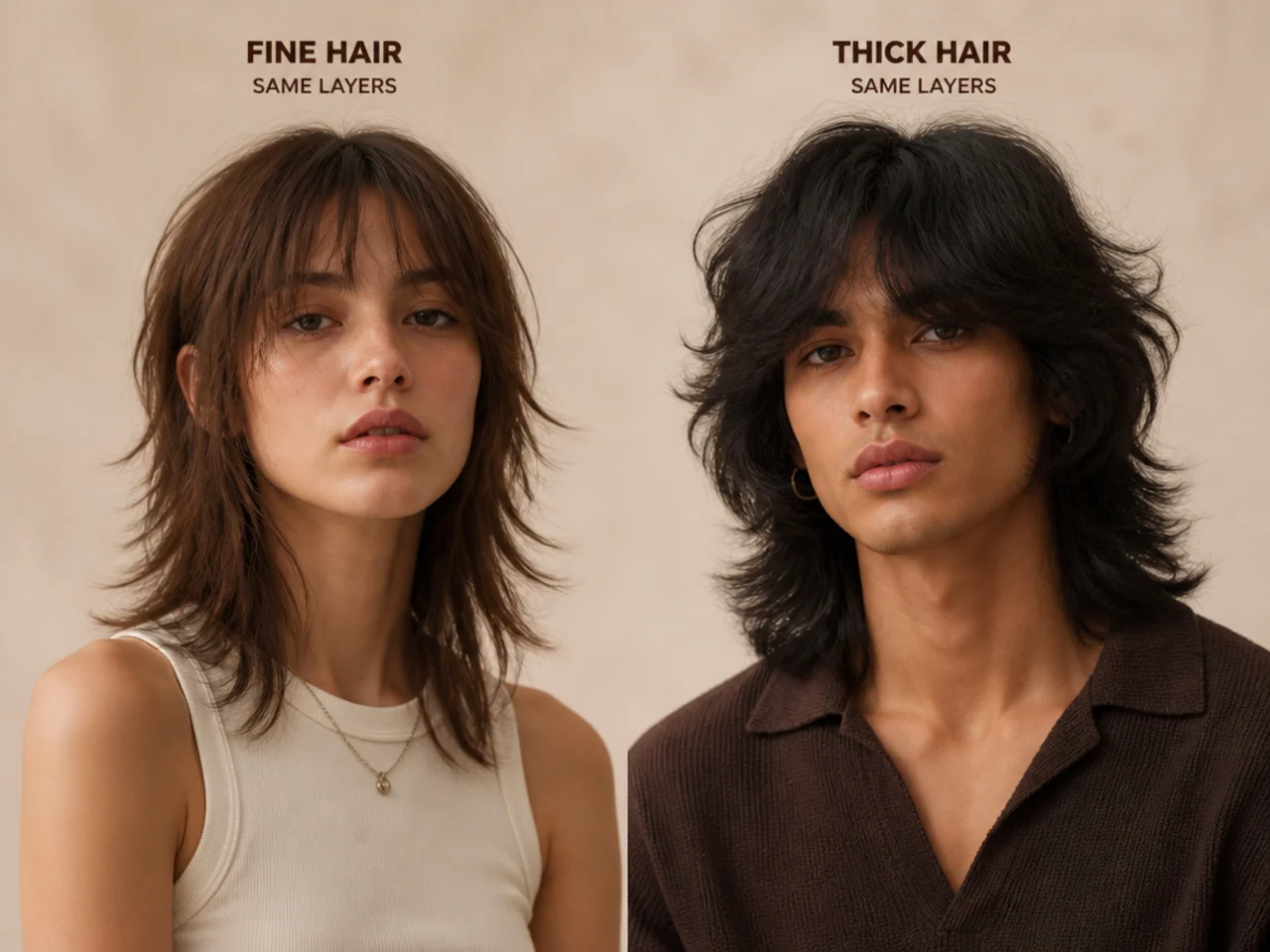 Fine and thick hair cut with the same layering to show the different result