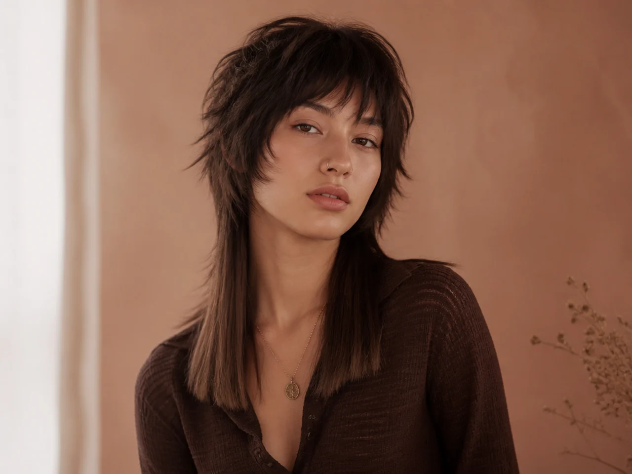 Wolf cut with smoothed ends and textured crown