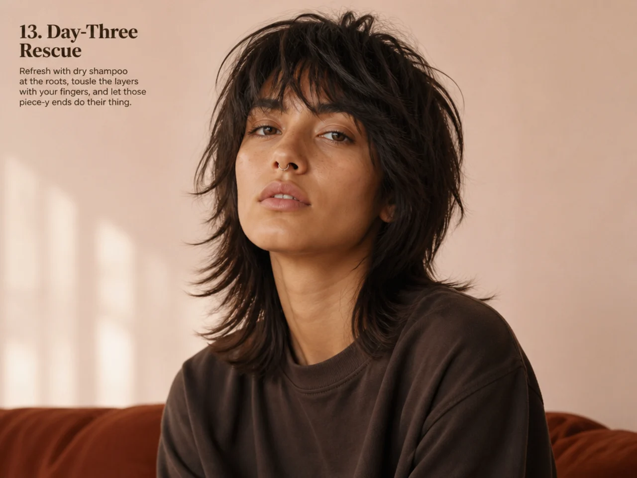 Day-three wolf cut refreshed with dry shampoo