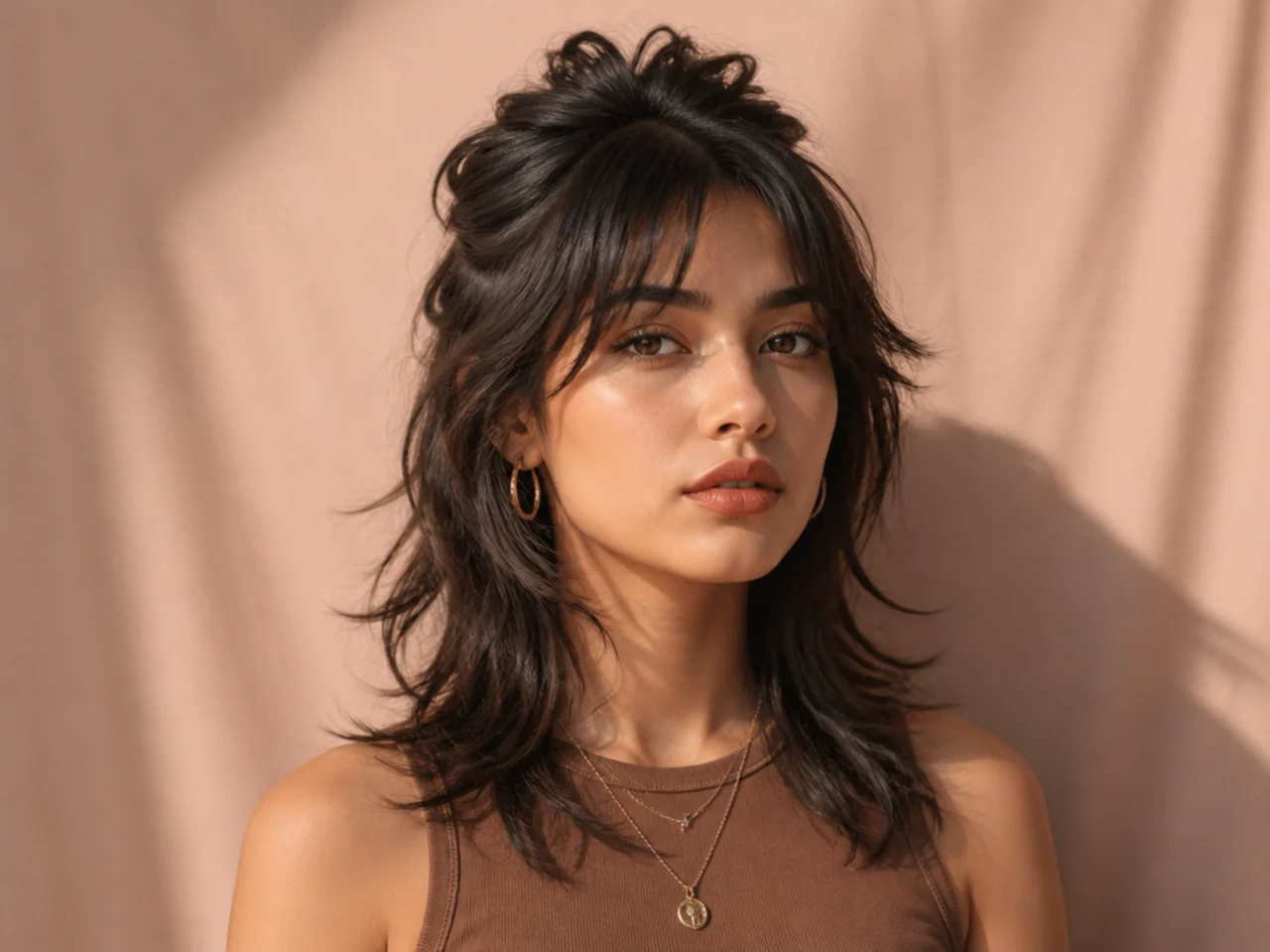 Wolf cut with a half-up twist pinned back