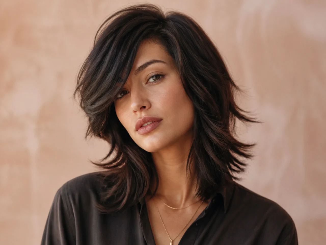Wolf cut with a deep side parting