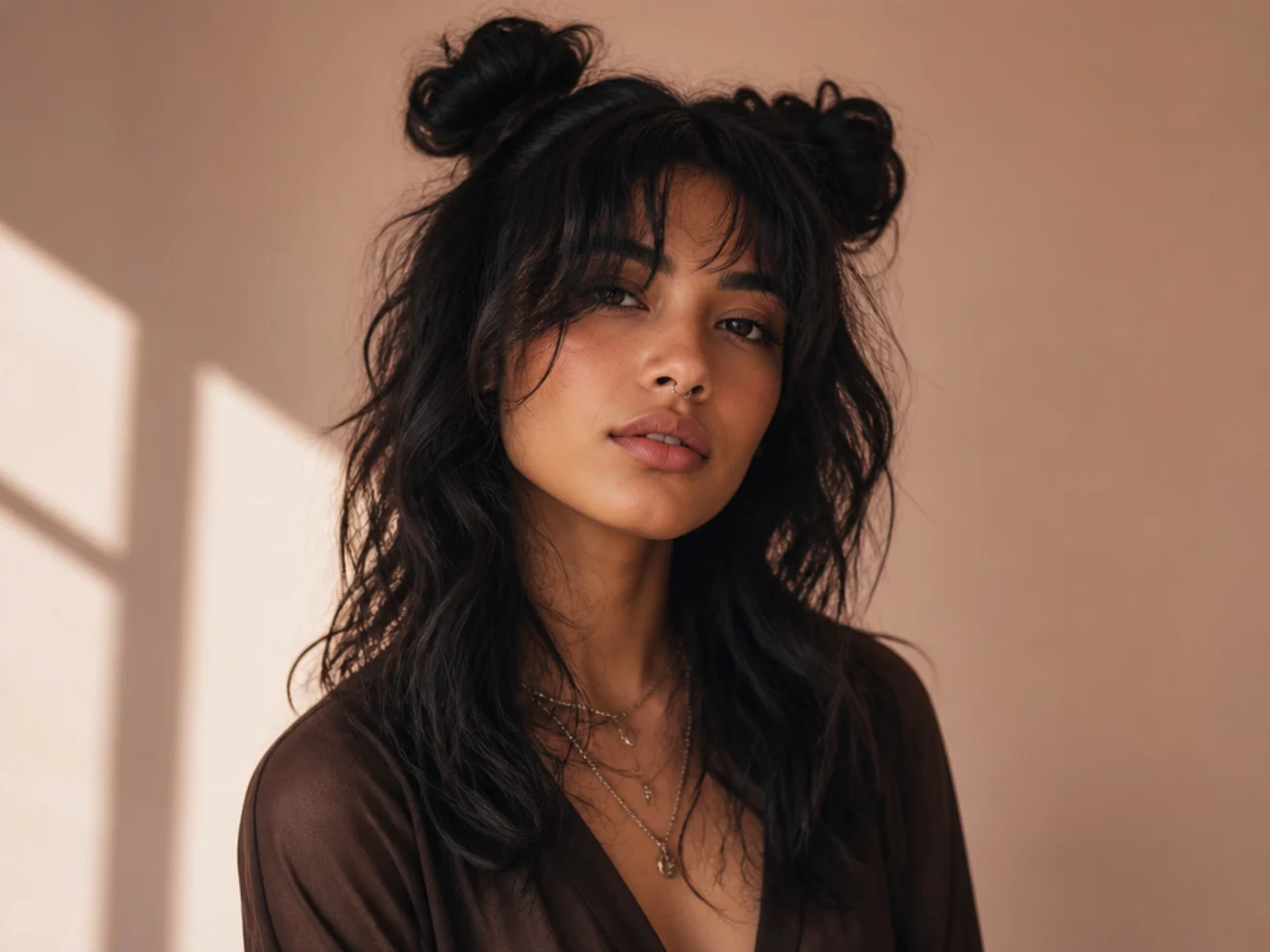 Wolf cut with half-up space buns