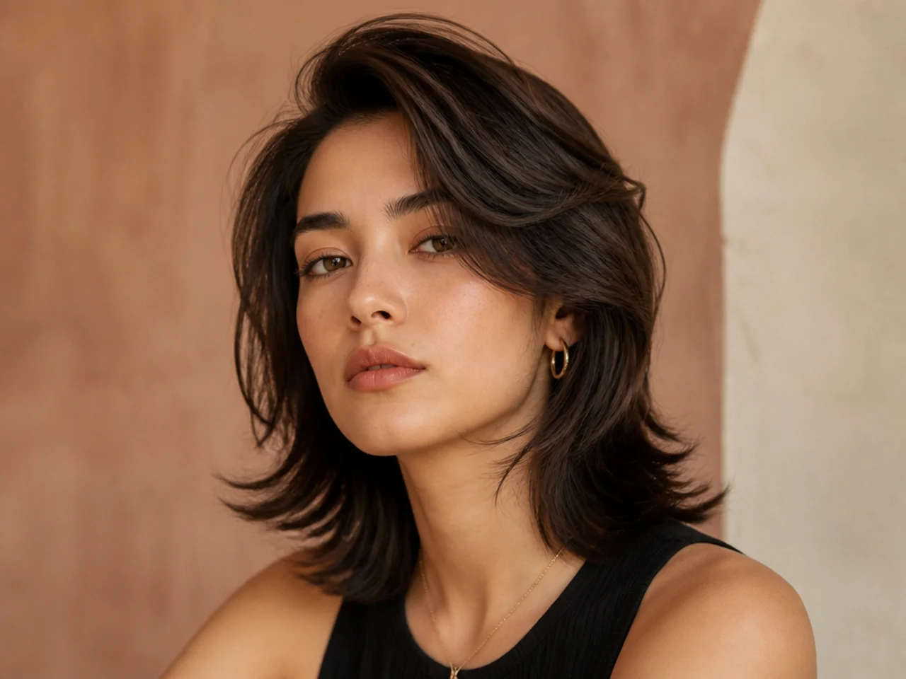 Medium wolf cut with a side parting