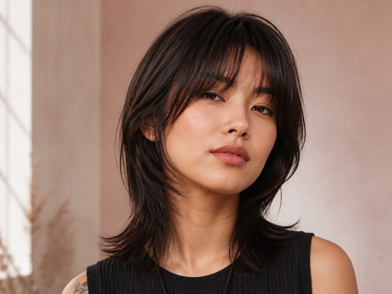 Medium wolf cut on straight hair
