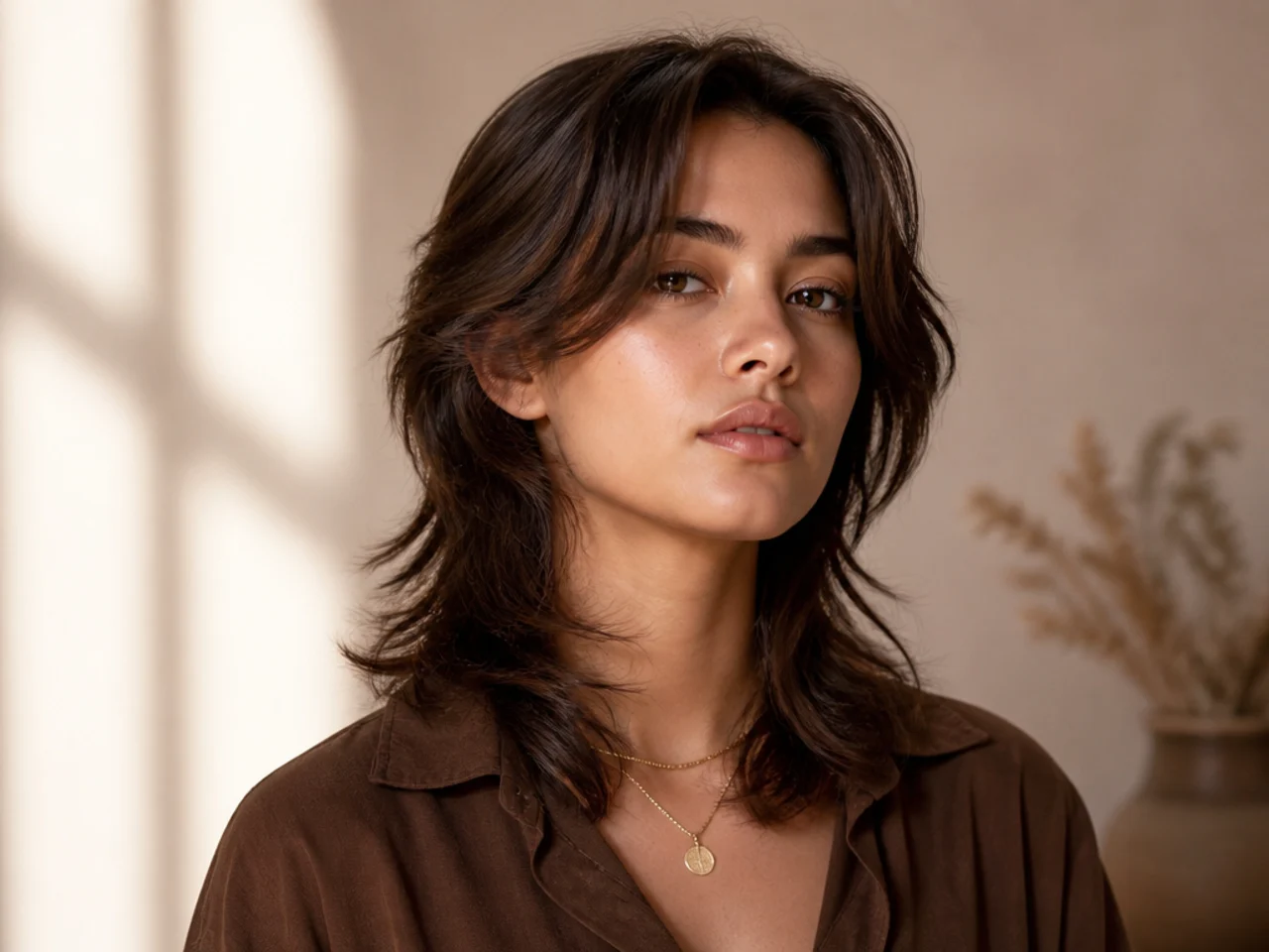 Medium wolf cut with a centre parting