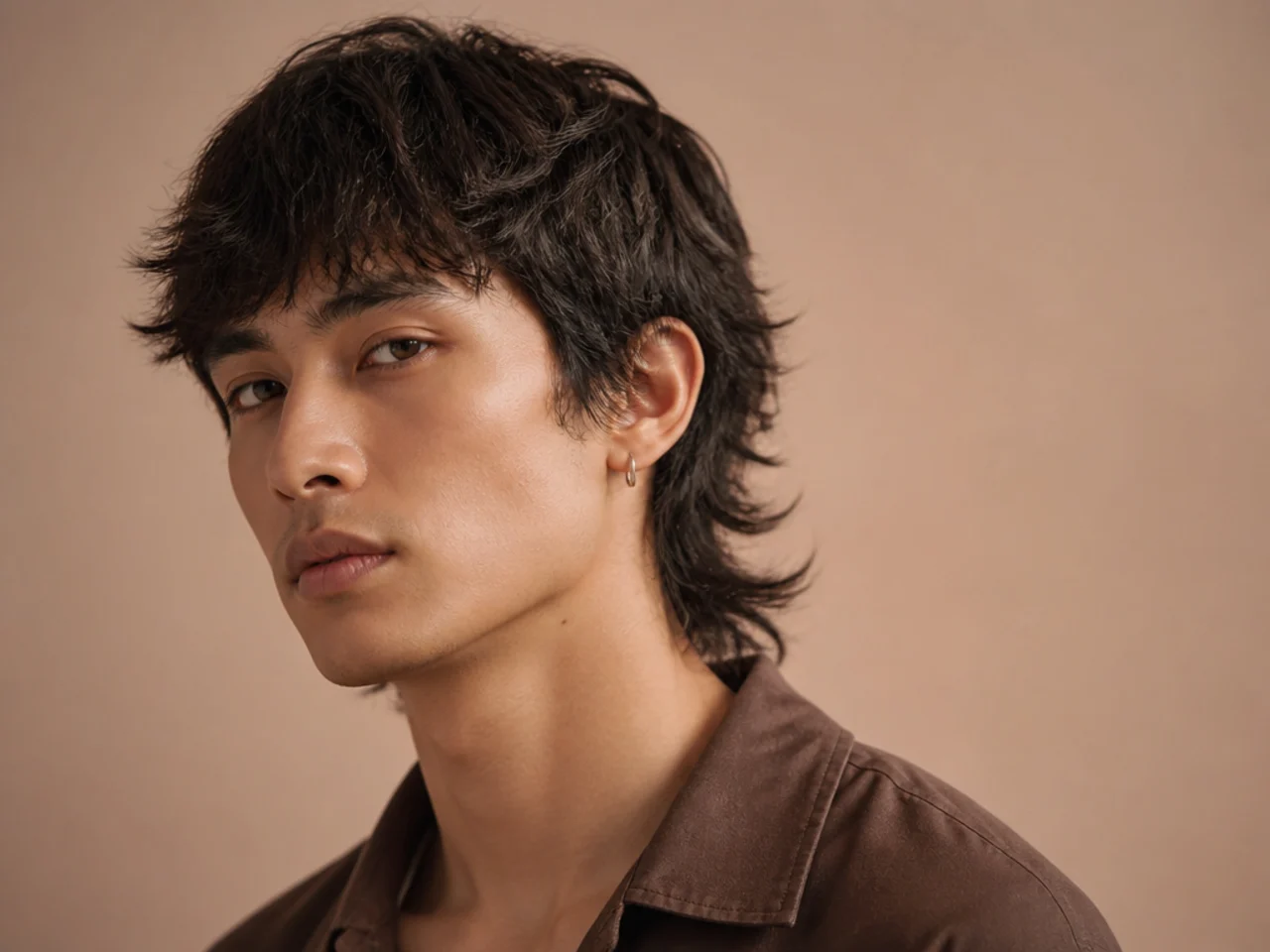 Men's wolf cut with a textured fringe