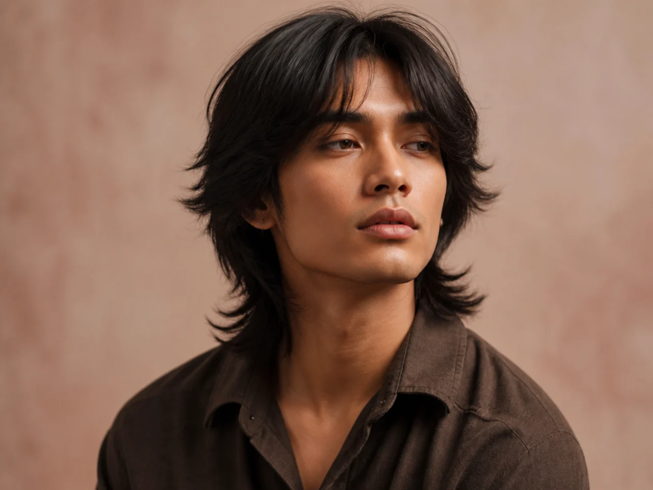 Men's wolf cut on straight thick hair